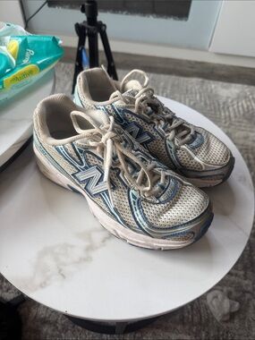 New Balance Beige and Blue Athletic Sneakers